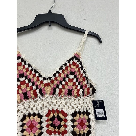 $199 Lucky Brand Granny Square Crochet Dress Knit Colorful/Cream Medium - Picture 6 of 16